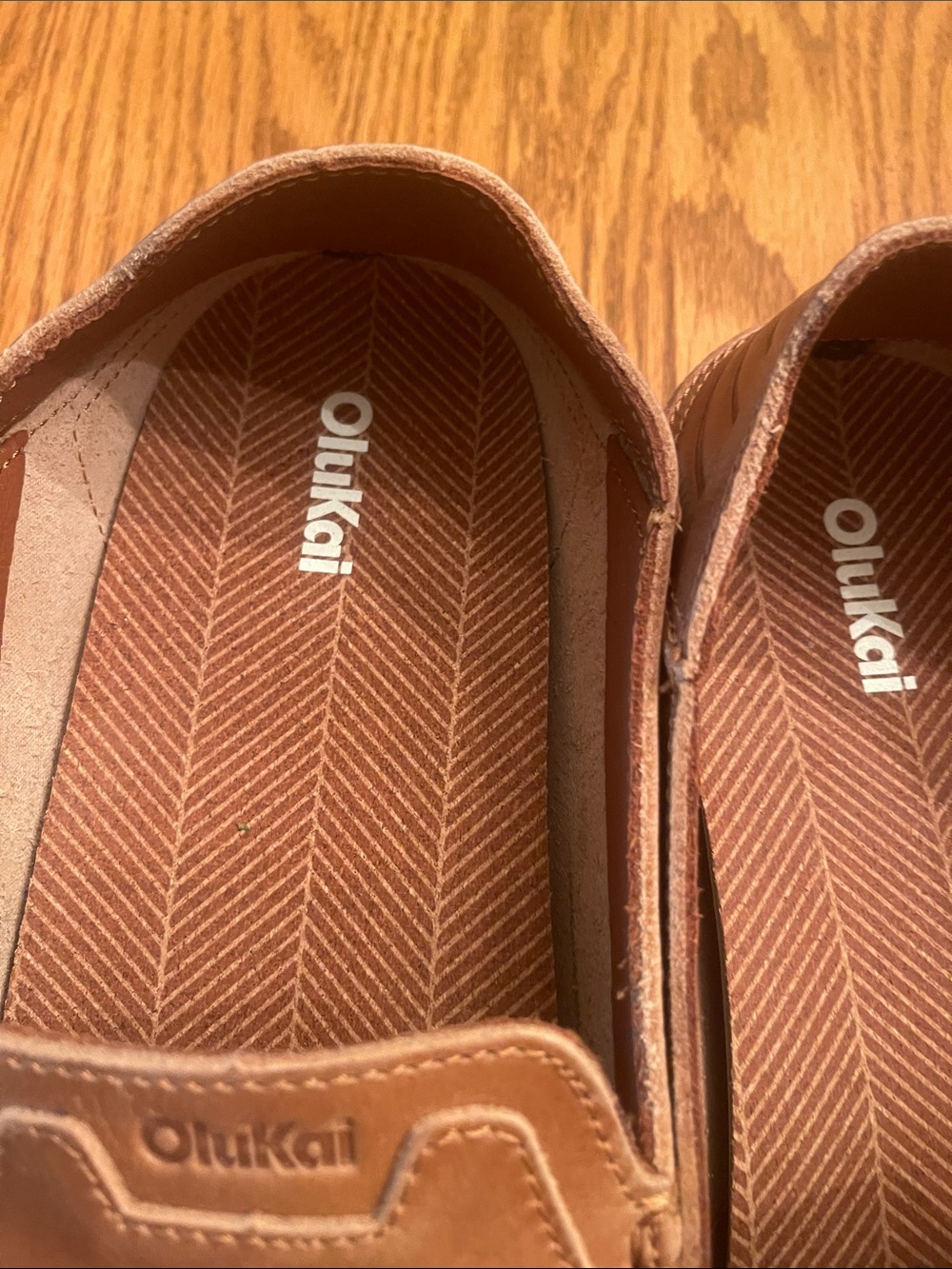 OluKai Tan/Brown Leather Slip-On Loafers - Picture 2 of 6